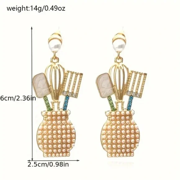 Pearl & Crystal Kitchen Utensil Drop Earrings | Perfect for Mother's Day - Picture 2 of 2